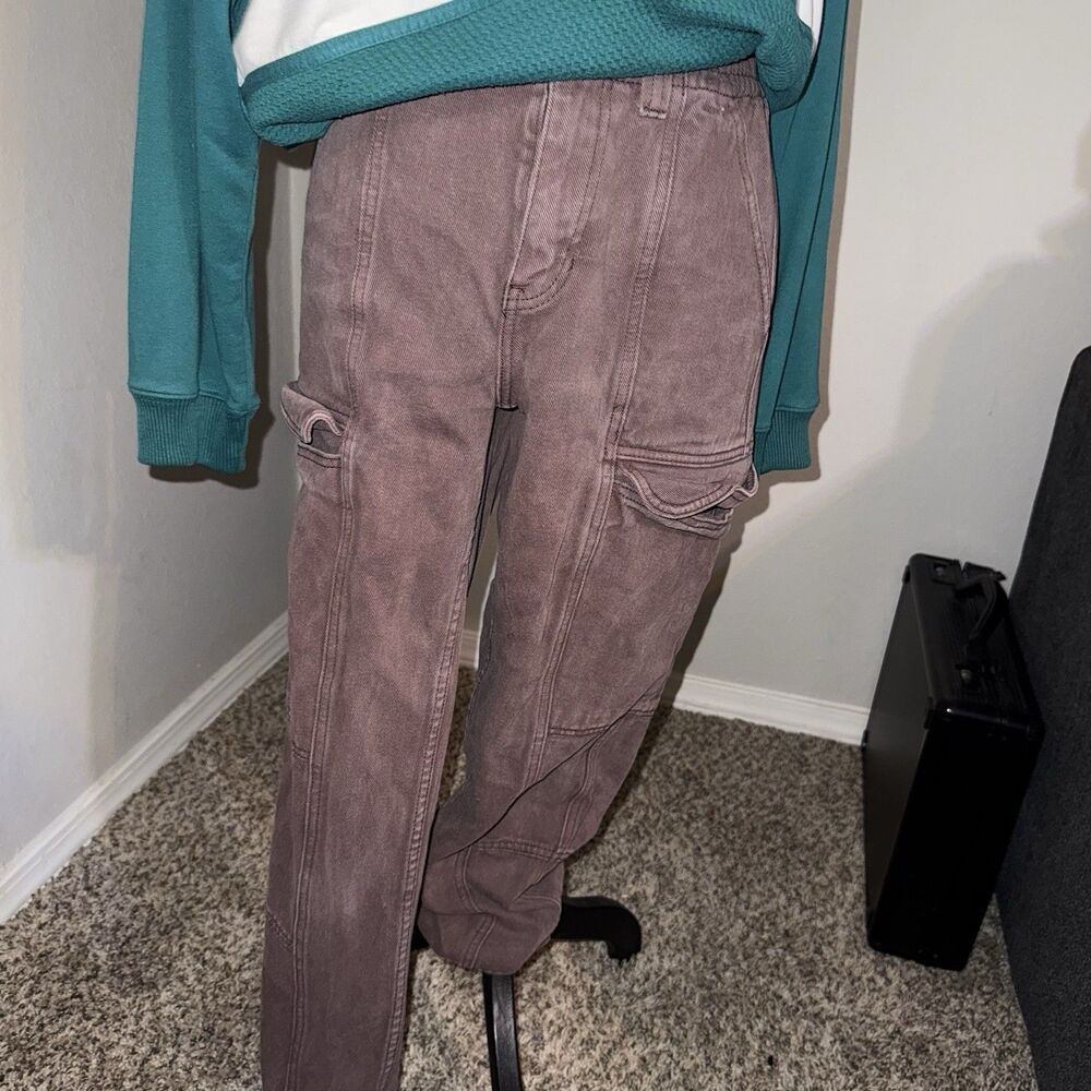 PacSun Women's Mauve Twill Cotton Elastic Waist Cargo Straight Leg Pants